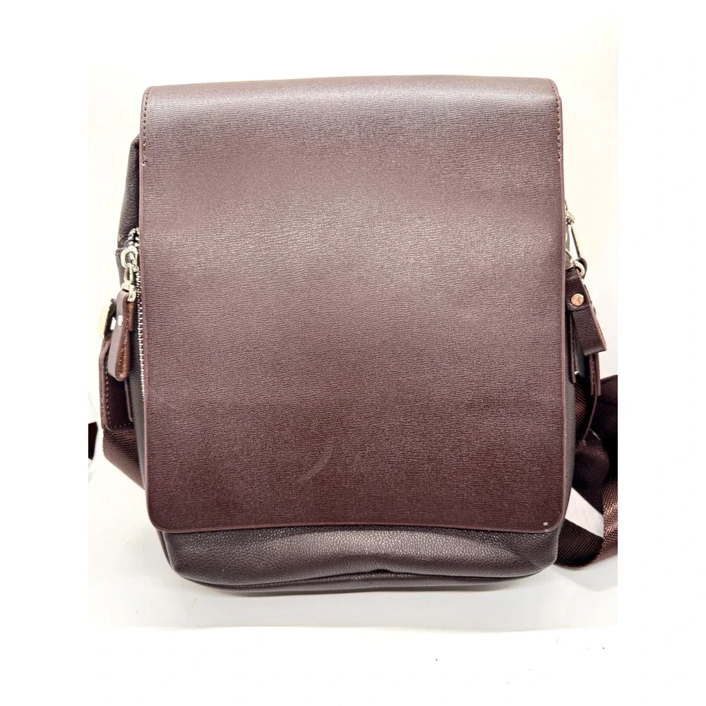 Set of 2 Faux Leather Crossbody Messenger Bags Black Brown Travel Satchel‎